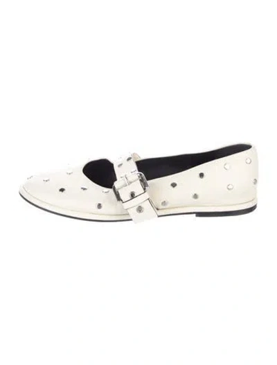 Pre-owned Me+em Leather Studded Accents Mary Jane Flats In Neutrals