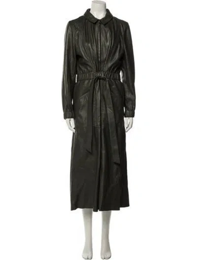 Pre-owned Me+em Leather Trench Coat In Gray