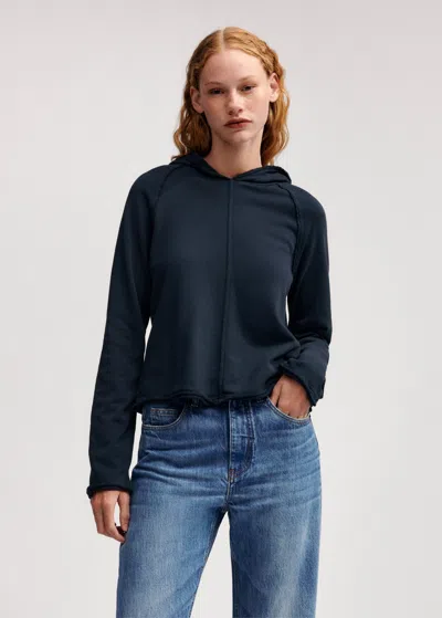 Me+em Lightweight Raw Edge Hoody In Navy