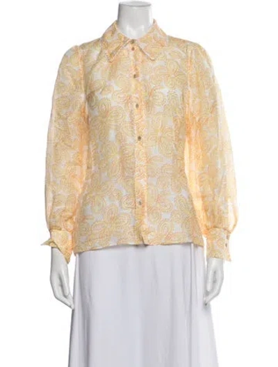 Pre-owned Me+em Linen Paisley Print Blouse In Neutrals