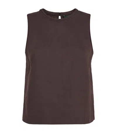 Me+em Linen-blend Creaseless Crochet-trim Top In Burgundy