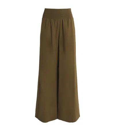 Me+em Linen-blend Shirred Wide-leg Trousers In Green
