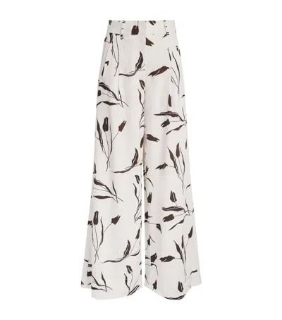 Me+em Linen-blend Tulip Print Wide-leg Trousers In White