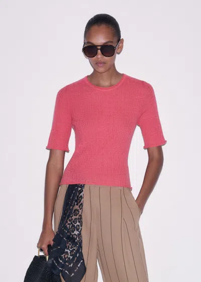 Me+em Lofty Fine Cable Knit Slim Tee Candy Coral In Pink