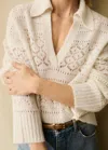 Me+em Lofty Pointelle Curved Hem Sweater In Cream