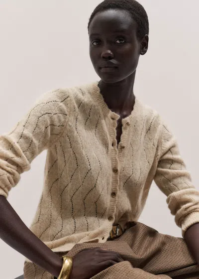 Me+em Lofty Pointelle Straight Knit Cardigan Latte Melange In Latte Mélange
