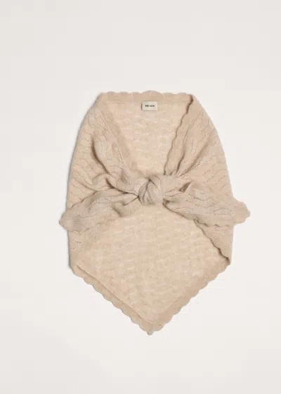 Me+em Lofty Pointelle Triangle Scarf Latte Melange In Latte Mélange