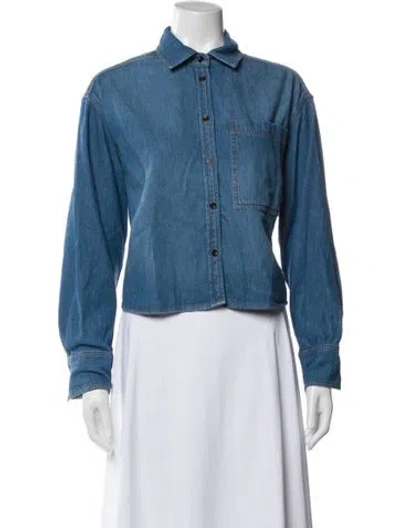 Pre-owned Me+em Long Sleeve Button-up Top In Blue