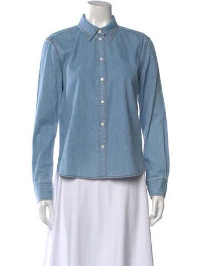 Pre-owned Me+em Long Sleeve Button-up Top In Blue