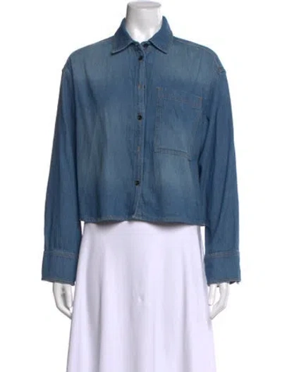Pre-owned Me+em Long Sleeve Button-up Top In Blue