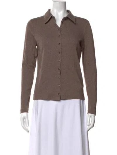 Pre-owned Me+em Long Sleeve Button-up Top In Brown