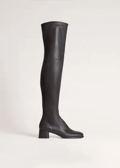 Me+em Low Block Over Knee Stretch Boot Dark Chocolate In Yellow