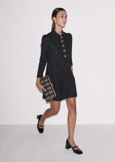 Me+em Lurex Boucle Statement Button Mini Dress Black