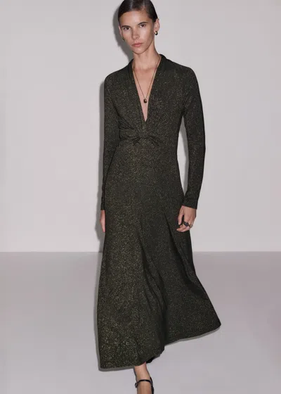 Me+em Lurex Twist Neckline Dress Black-gold