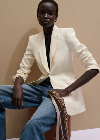 Me+em Luxe Jacquard Sharp Shoulder Contour Blazer Ivory In White