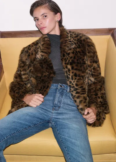 Me+em Luxe Spot Shearling Coat Pecan Brown In Animal Print