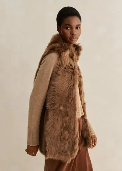 Me+em Luxe Toscana Shearling Long Gilet In Tan