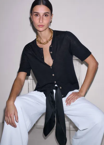 Me+em Merino Cashmere Barely There Buttoned Knit Tee Black