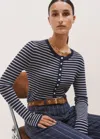 Me+em Merino Cashmere Barely There Henley Sweater In Chambray Blue Mélange