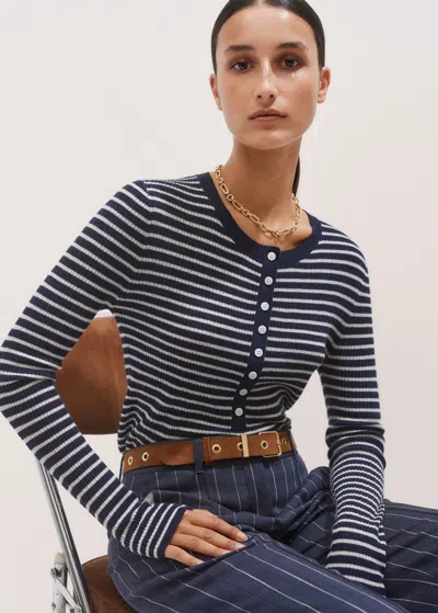 Me+em Merino Cashmere Barely There Henley Sweater In Chambray Blue Mélange