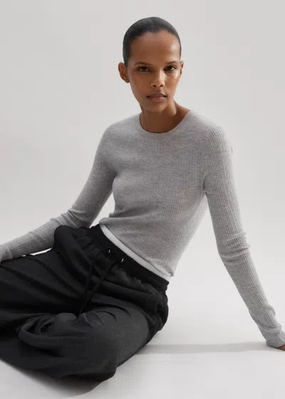 Me+em Merino Cashmere Barely There Rib Layering Jumper In Silver Grey Mélange