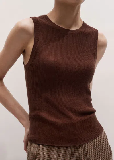 Me+em Merino Cashmere Barely There Slim Rib Knit Vest Pecan Brown