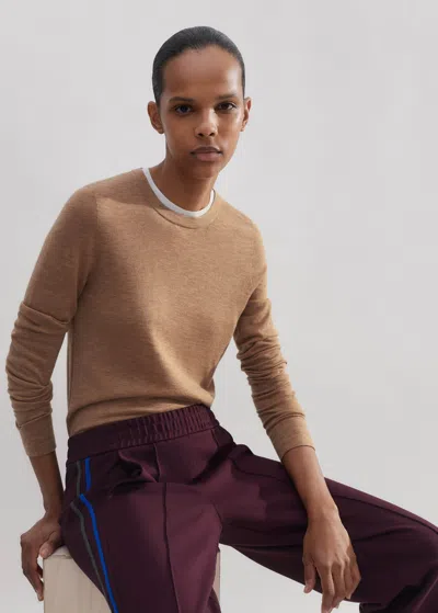 Me+em Merino Cashmere Barely There Trim Sweater In Camel Mélange/soft White
