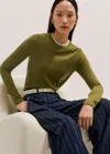 Me+em Merino Cashmere Barely There Trim Sweater In Olive/soft White
