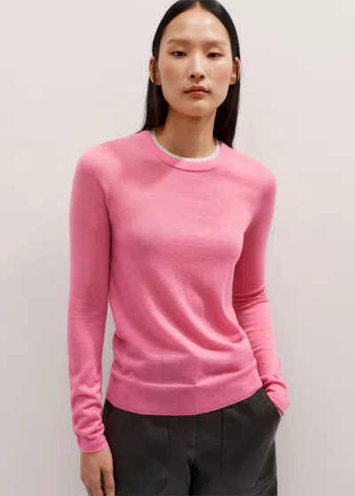 Me+em Merino Cashmere Barely There Trim Sweater In Perfect Pink/soft White