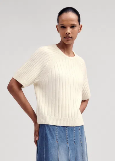 Me+em Merino Cashmere Crop Rib Tee In Cream