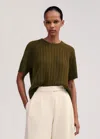 Me+em Merino Cashmere Crop Rib Tee In Deep Autumn Olive