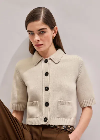 Me+em Merino Cashmere Cropped Knit Jacket Cream In White