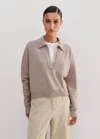 Me+em Merino Cashmere Fly Collar Box Sweater In Hazelnut