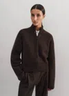 Me+em Merino Cashmere High Neck Cardigan In Warm Chocolate