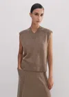 Me+em Merino Cashmere High V-neck Sweater Vest In Mocha Mélange