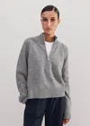 Me+em Merino Cashmere High Zip Neck Crop Sweater In Grey Mélange