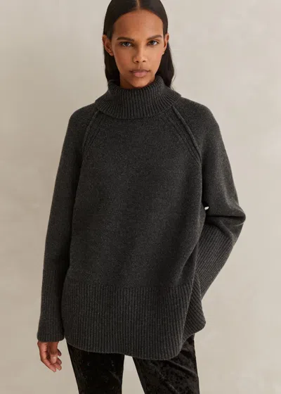 Me+em Merino Cashmere Oversized Longline Sweater In Dark Charcoal