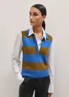 Me+em Merino Cashmere Rugby Stripe Sweater Vest In Provence Blue/tapenade