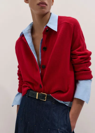 Me+em Merino Cashmere Saddle Shoulder Cardigan Scarlet Red In White