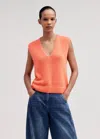 Me+em Merino Cashmere Silk Clean Edge V-neck Vest In Neon Peach