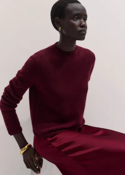 Me+em Merino Cashmere Silk High Neck Straight Jumper Barolo Red