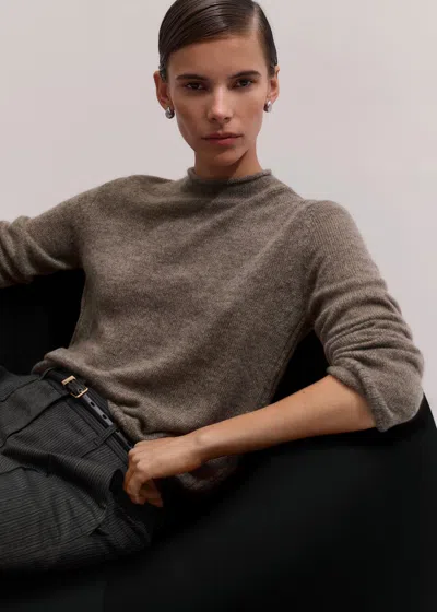 Me+em Merino Cashmere Silk High Neck Straight Jumper Hazelnut Melange In Brown