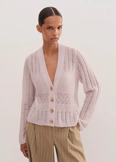 Me+em Merino Cashmere Silk Lace Stitch Cardigan In Light Lupin