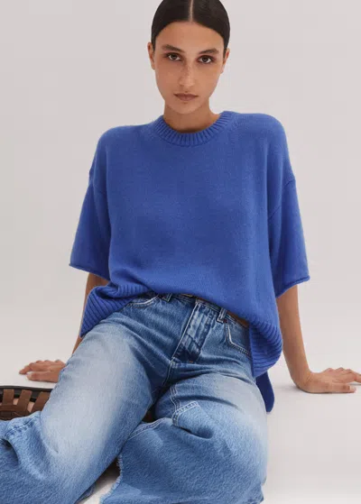 Me+em Merino Cashmere Silk Lofty Relaxed Tee In Forget-me-not Blue