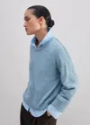 Me+em Merino Cashmere Silk Mouliné Crop Jumper + Snood In Chambray Blue Multi