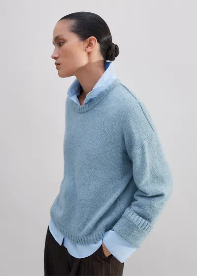 Me+em Merino Cashmere Silk Mouliné Crop Jumper + Snood In Chambray Blue Multi