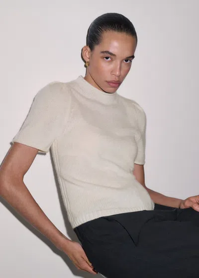 Me+em Merino Cashmere Silk Pouf Sleeve Knit Tee Cream