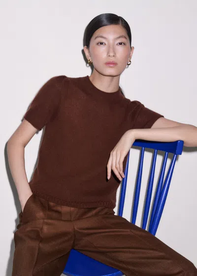 Me+em Merino Cashmere Silk Pouf Sleeve Knit Tee Pecan Brown