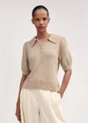 Me+em Merino Cashmere Silk Pouf Sleeve Tee In Oatmeal