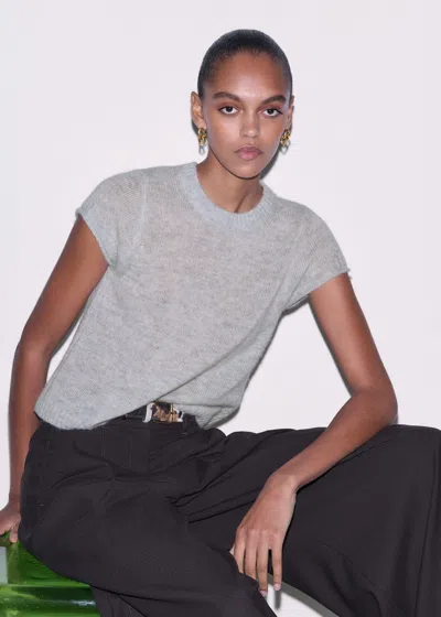 Me+em Merino Cashmere Silk Shrunken Baby Tee Pale Grey Melange In Gray